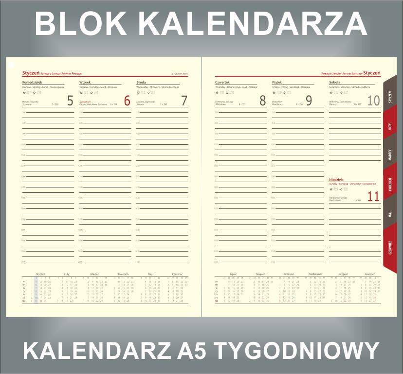 Kalendarz A5 Tygodniowy 128 str oprawa Baladek
